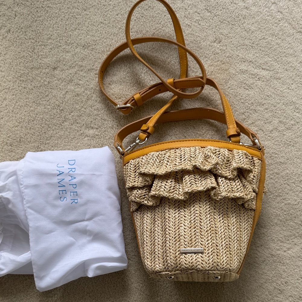 Draper James Beatrice Woven Raffia Crossbody Bucket Bag with Yellow leather trim - Picture 2 of 5